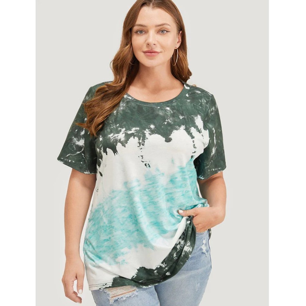 NWT BloomChic Dark Green Tie Dye Round Neck T-Shirt Plus Size 30/6X - Picture 5 of 5